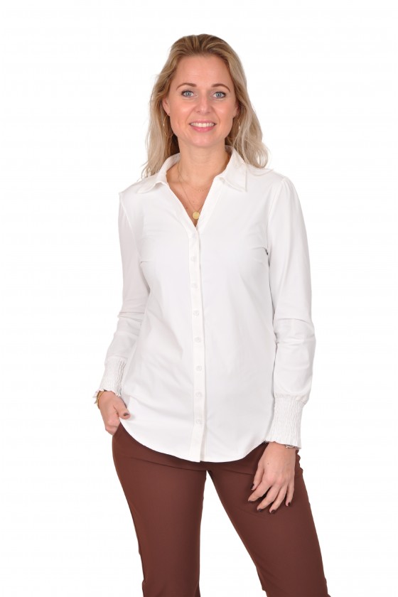 Travelstof V-hals blouse Elize offwhite