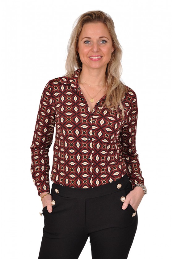 All-over print stretch blouse Fantasy bordeaux