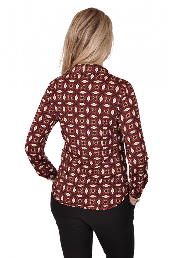 All-over print stretch blouse Fantasy bordeaux