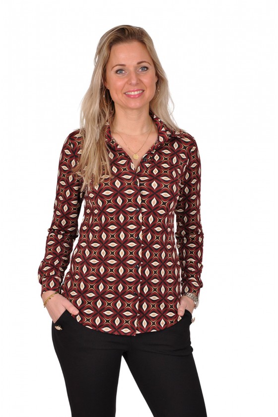 All-over print stretch blouse Fantasy bordeaux Chastar