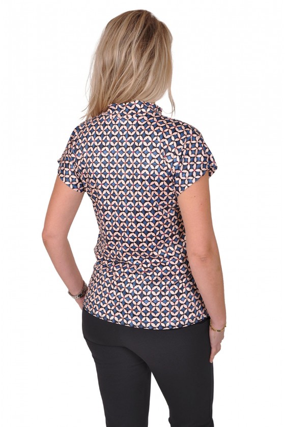 All-over print stretch top Grace turtle blauw