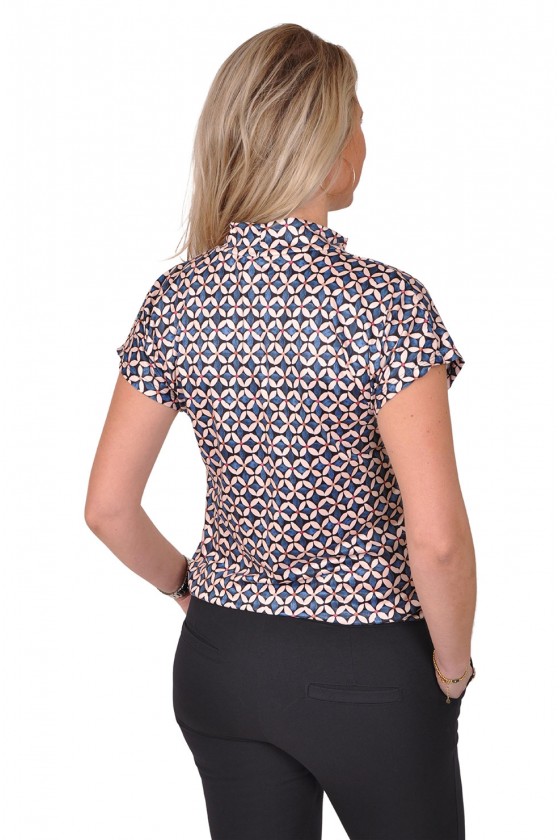 All-over print stretch top Grace turtle blauw