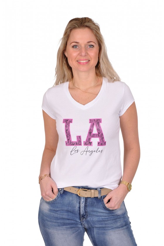 T-shirt Los Angeles wit-roze