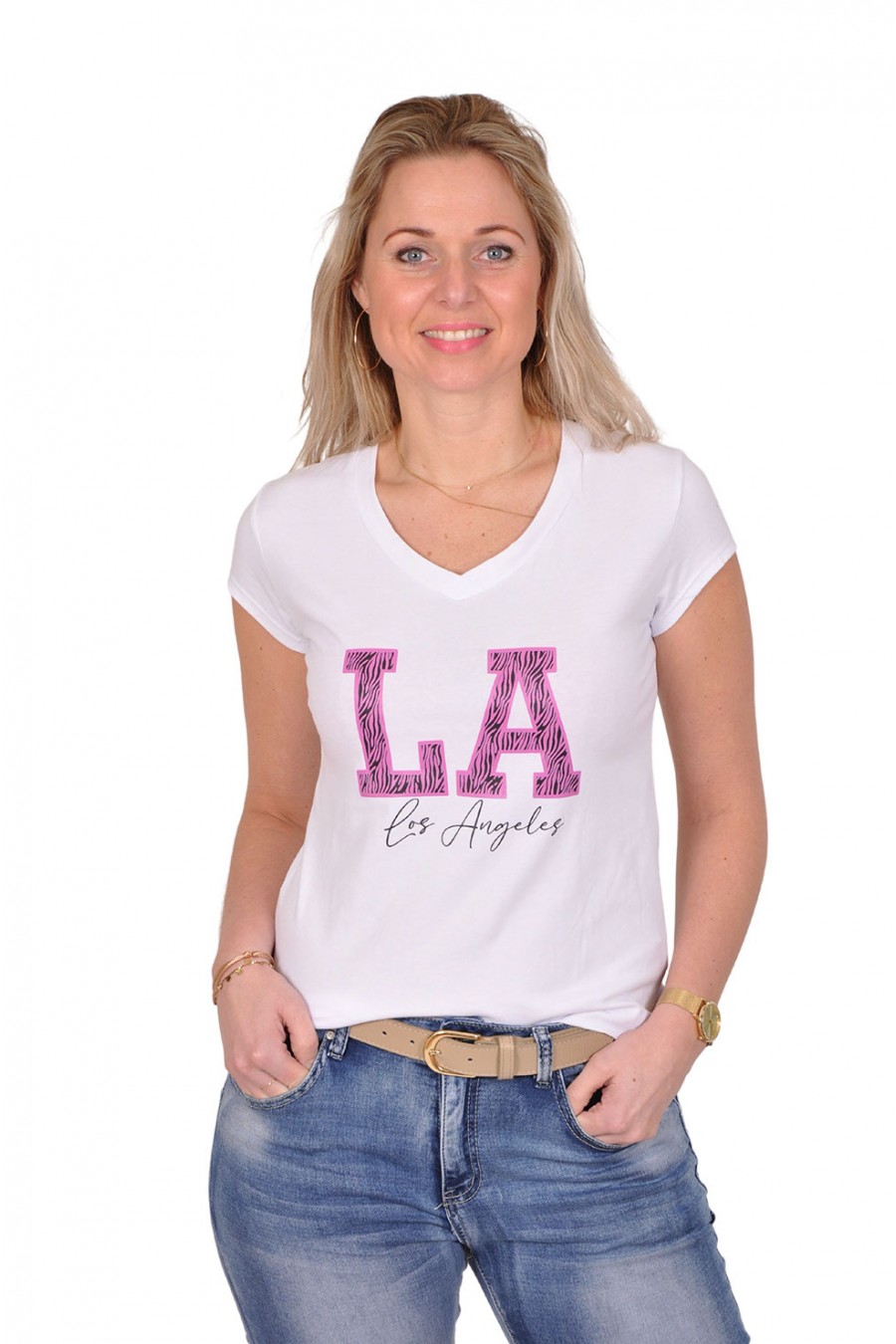 T-shirt Los Angeles wit-roze Savinni