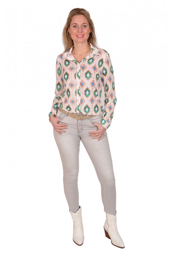 Stretch blouse Fiona roomwit-groen