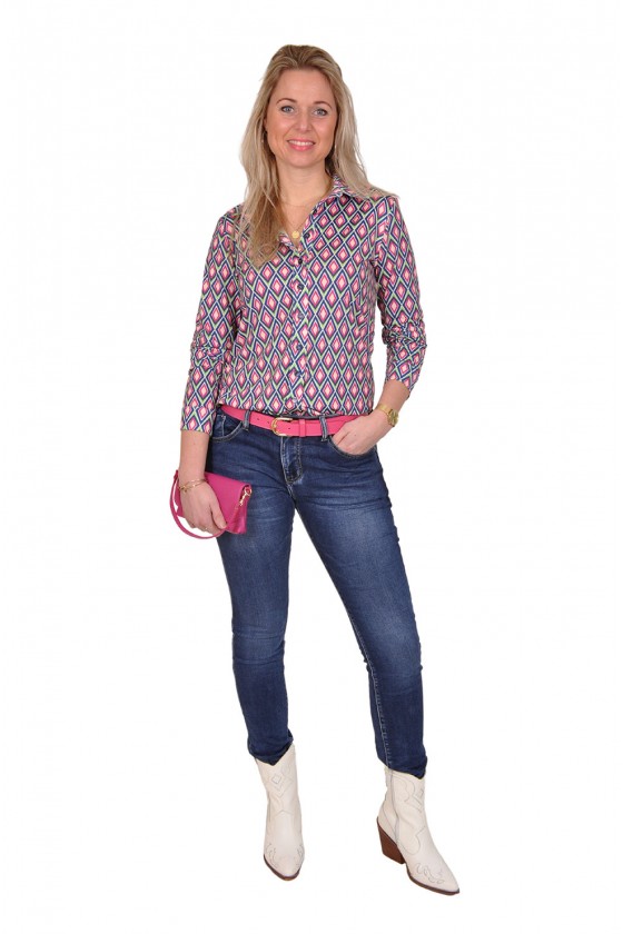 Stretch blouse Amber navy-roze