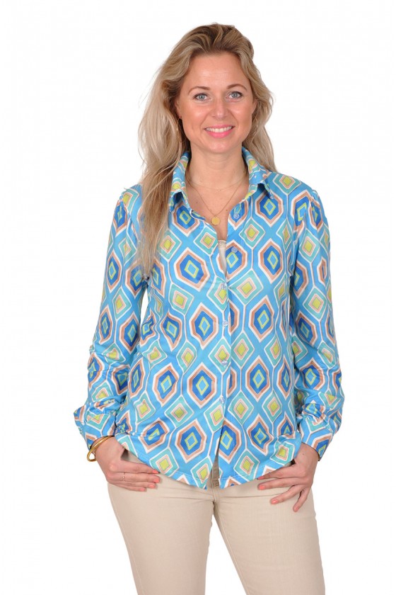 Stretch blouse Fiona blauw-turquoise Savinni