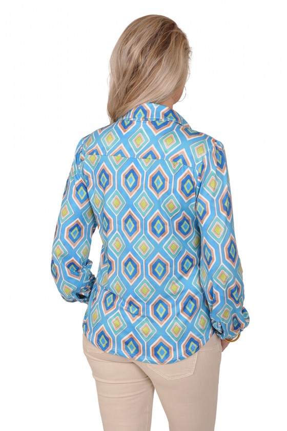 Stretch blouse Fiona blauw-turquoise