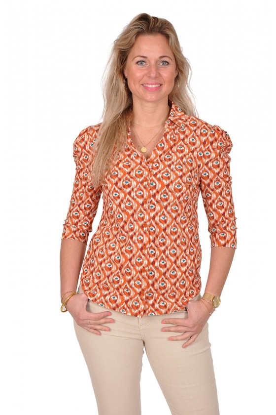 Travelstof blouse Elena Ikat terra-green Daelin