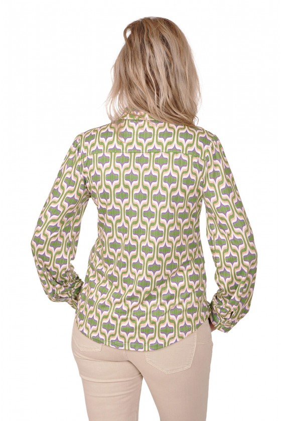 Stretch blouse Jasmin groen-lila-beige