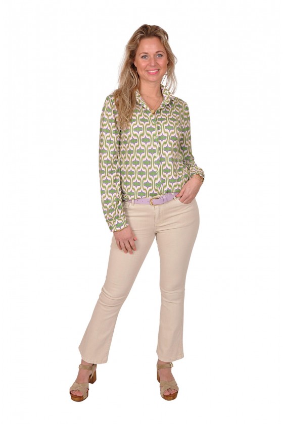 Stretch blouse Jasmin groen-lila-beige Savinni