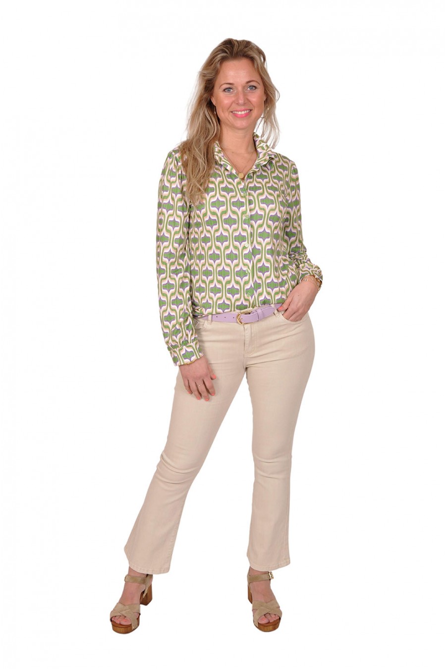 Stretch blouse Jasmin groen-lila-beige Savinni