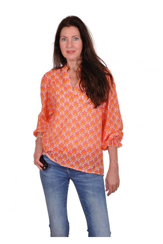 V-hals blouse Lise oranje-roze