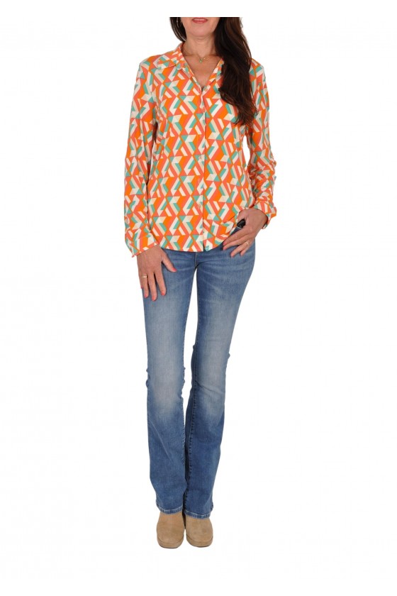 Kleurrijke travelstof blouse van Vera Jo Vera Jo