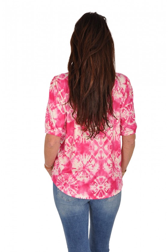 Ultrasoft blouse korte mouwen Tie dye roze