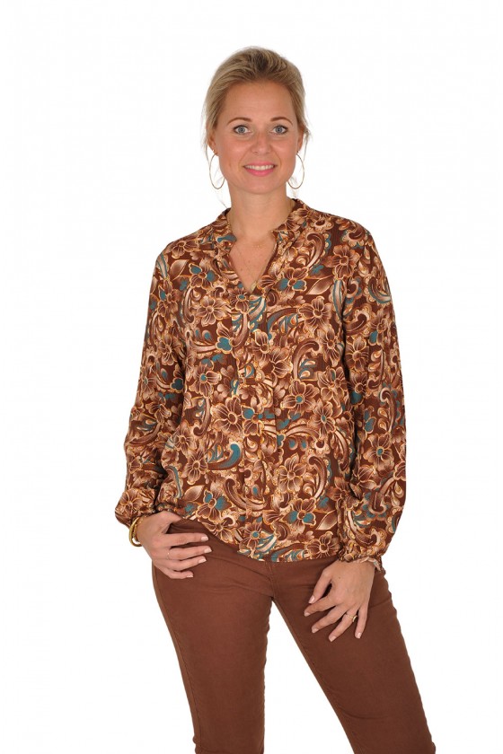 Viscose print blouse Autumn kastanje-blauw