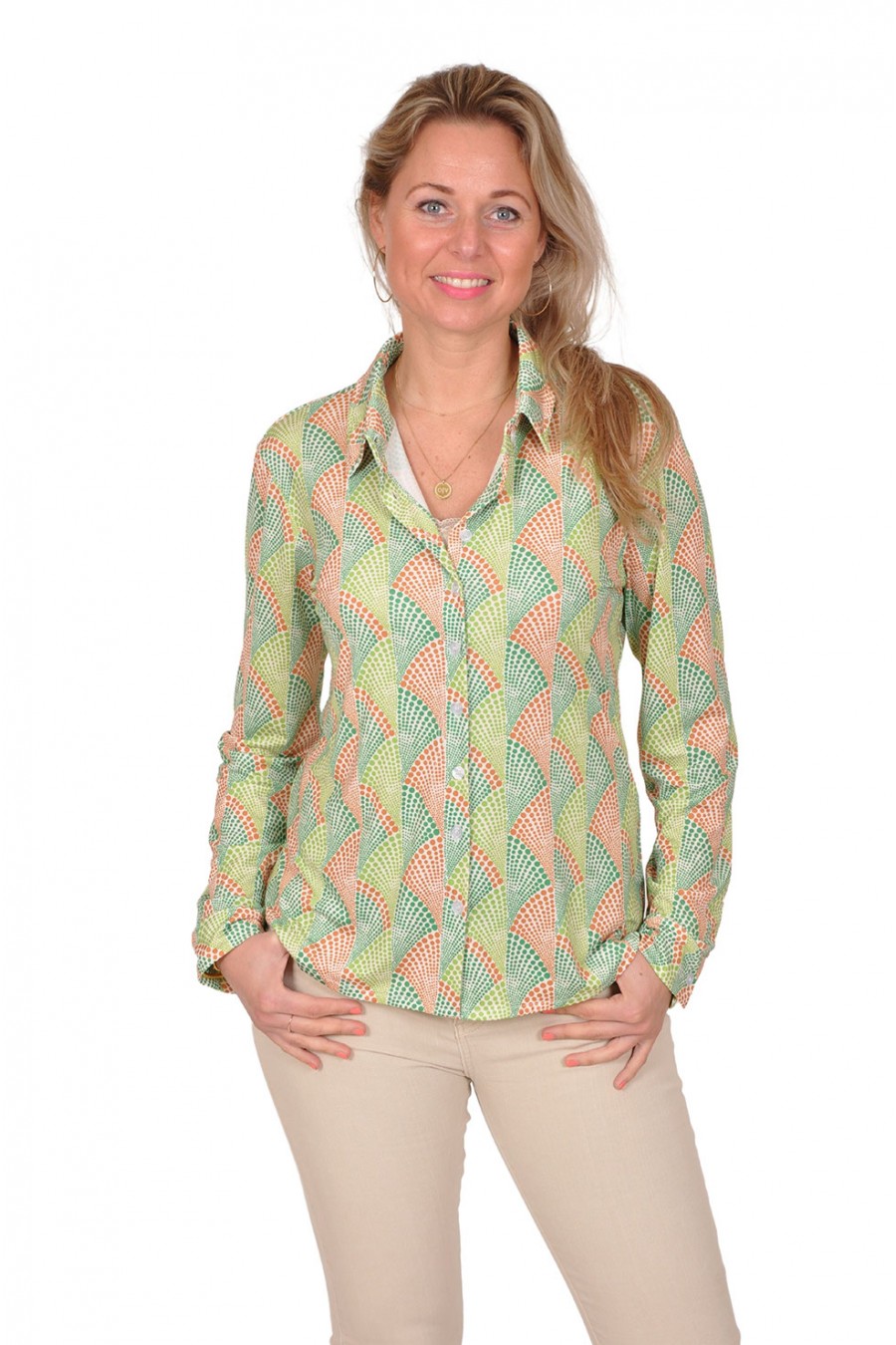 Travelstof blouse maddy groen Savinni