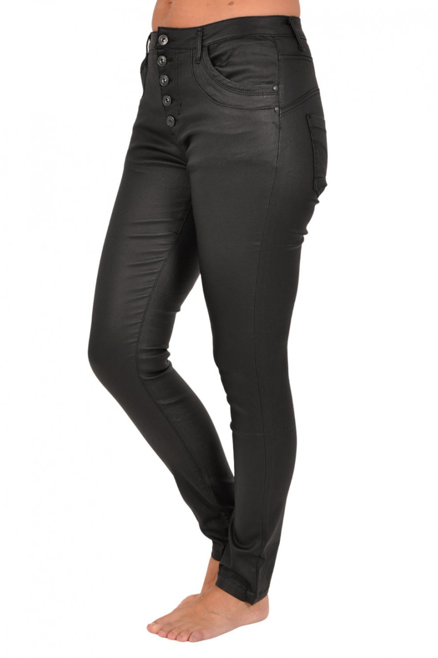 Place du Jour coated broek zwart knoopsluiting Place du Jour