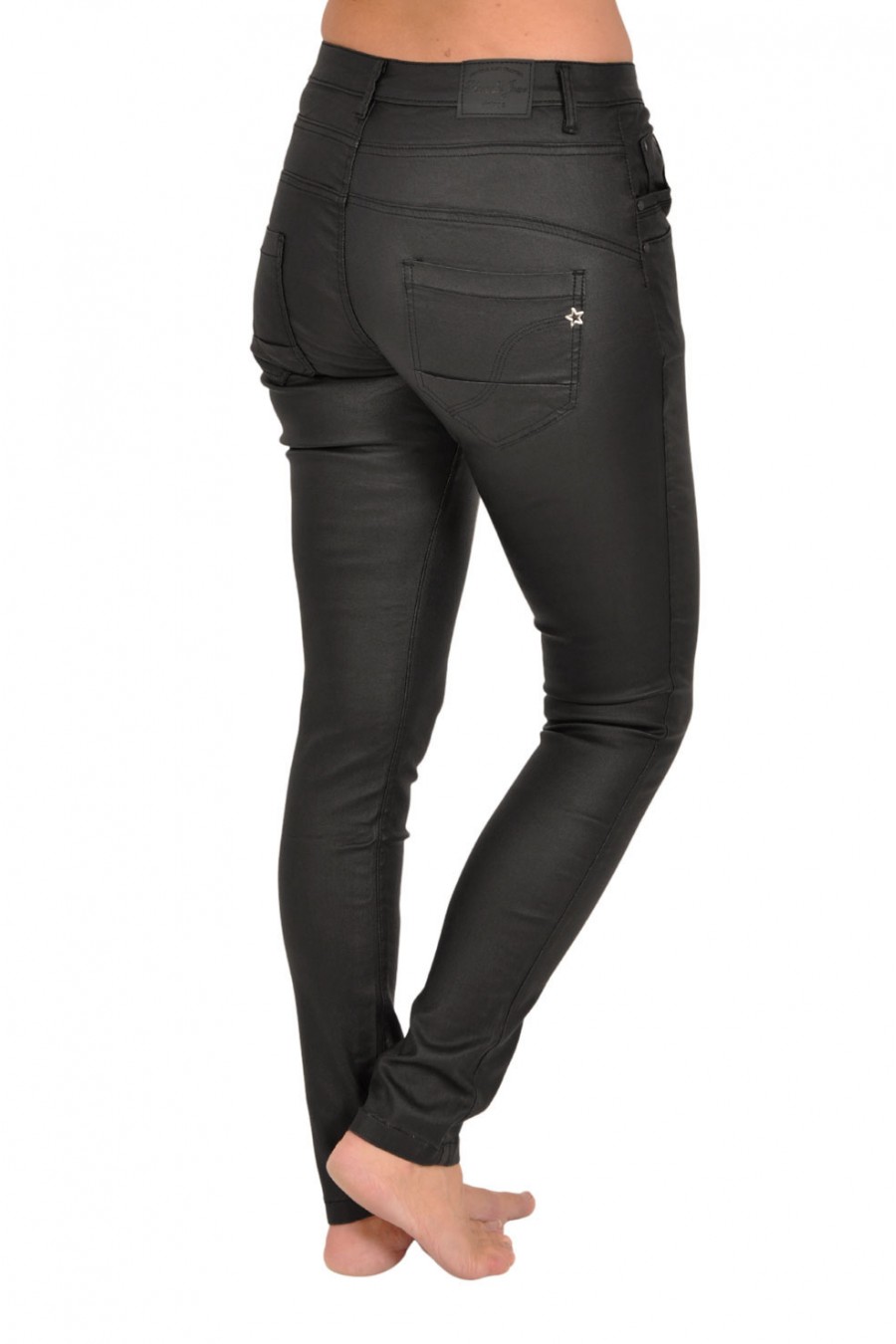 Place du Jour coated broek zwart knoopsluiting Place du Jour