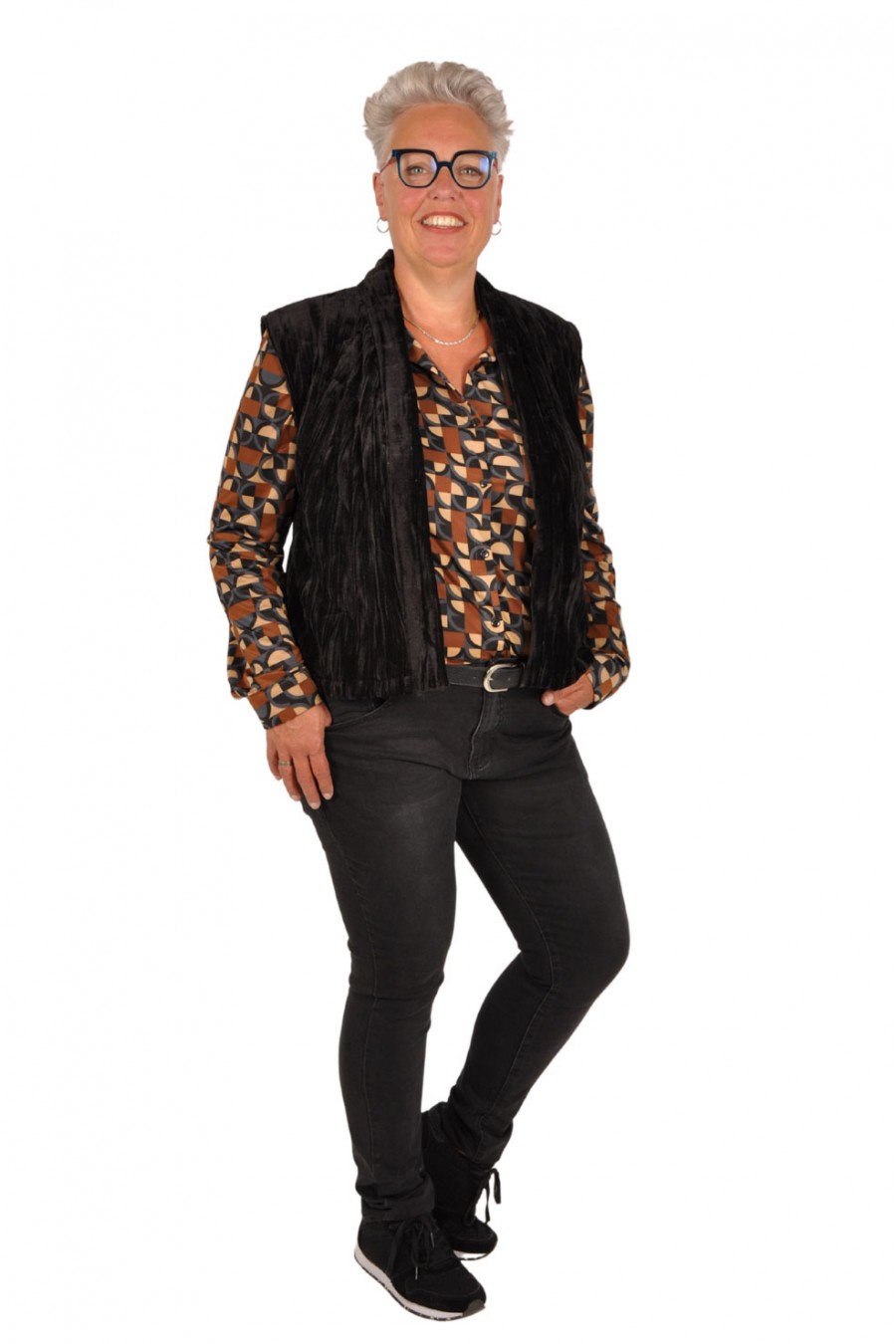 Gewatteerd velvet gilet zwart 