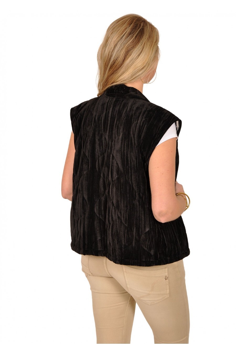 Gewatteerd velvet gilet zwart 