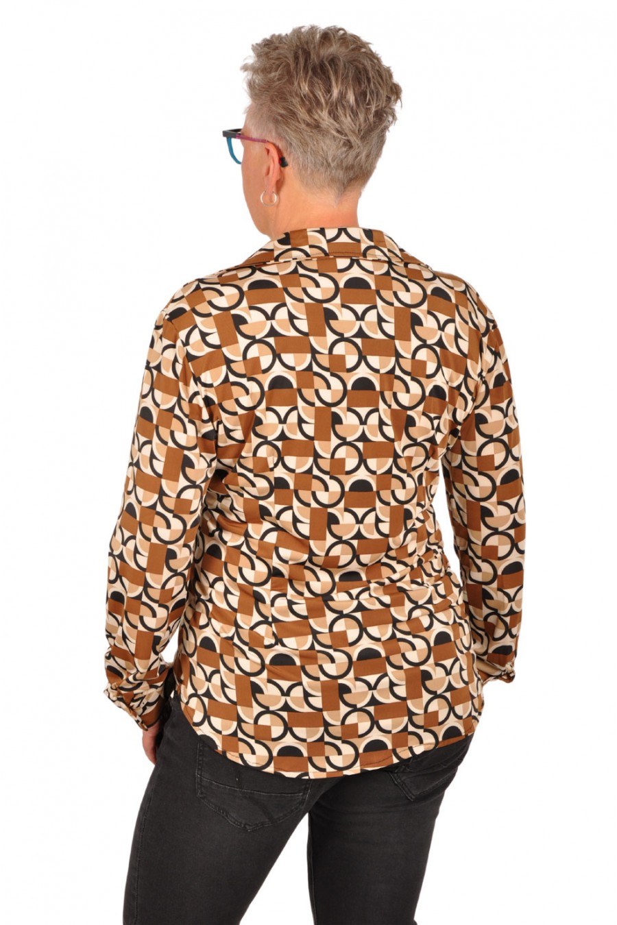 All-over print stretch blouse Amber bruin-zwart Chastar