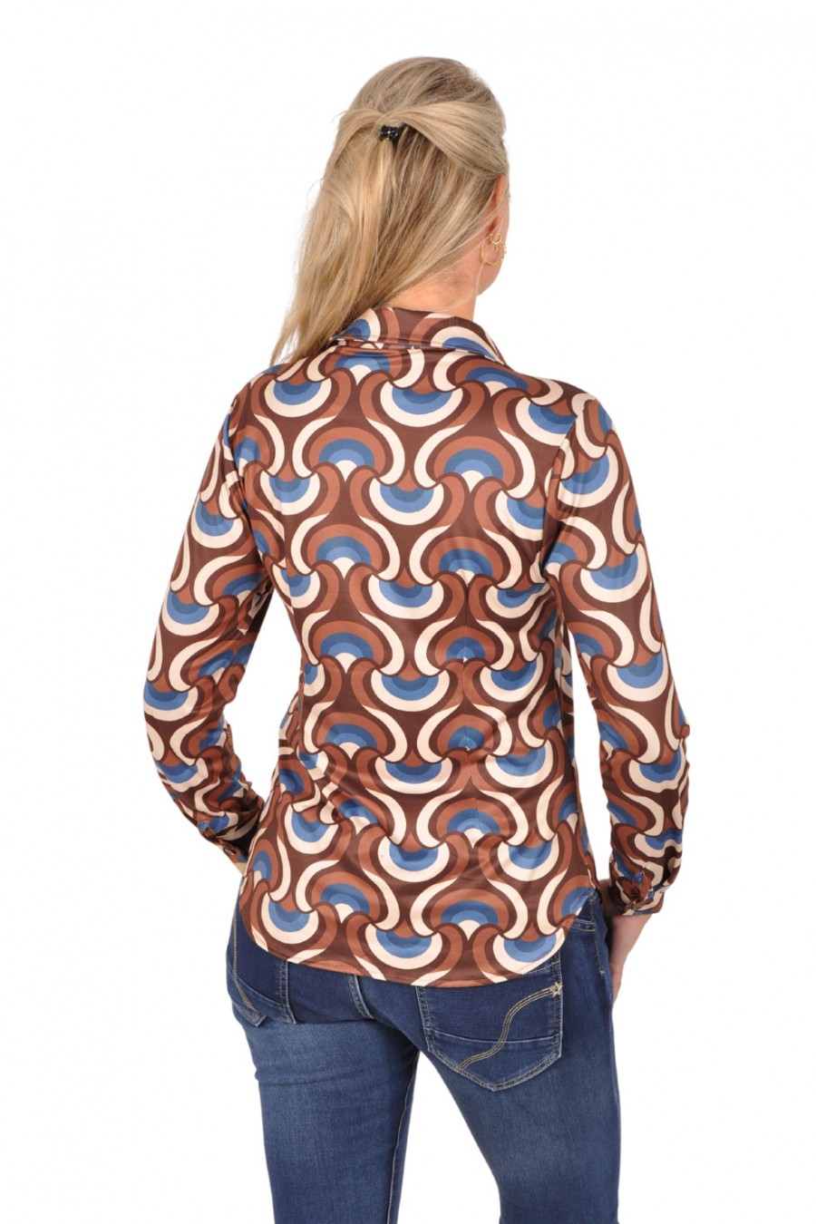 Soft stretch blouse Linda bruin-blauw Chastar