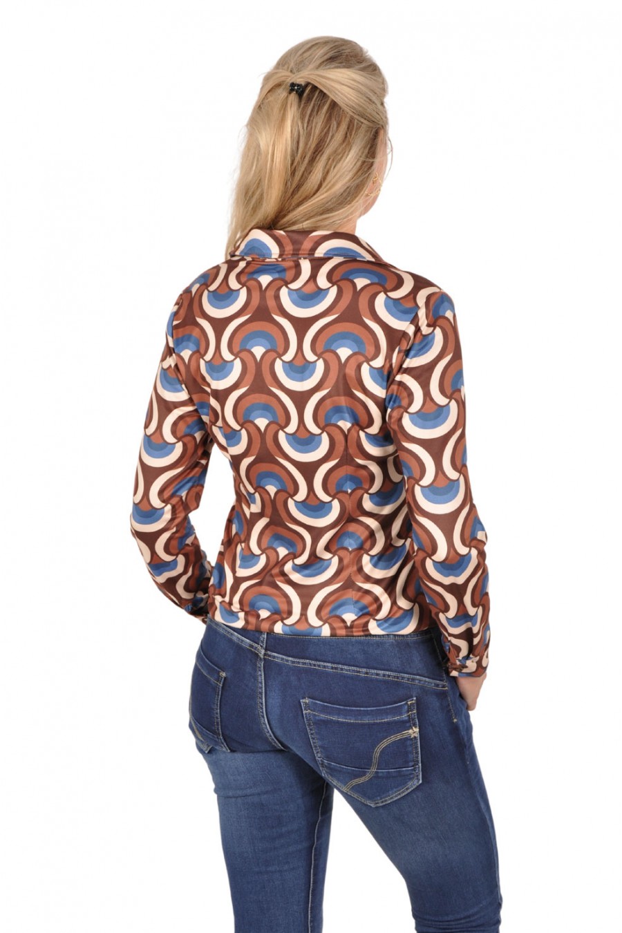 Soft stretch blouse Linda bruin-blauw Chastar