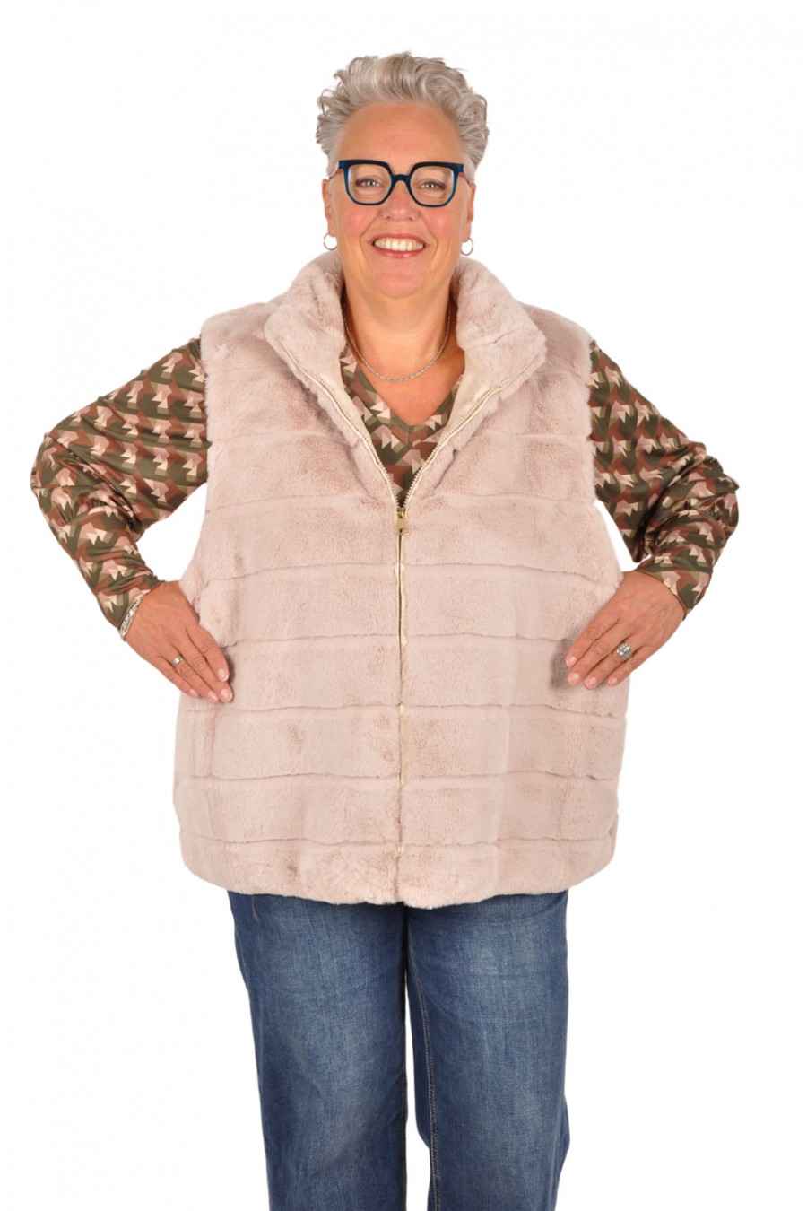 Bodywarmer imitatiebont beige Savinni