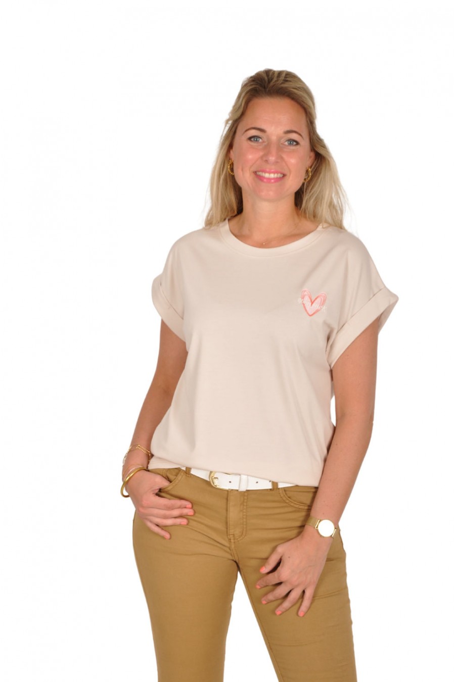 Mooij T-shirt omslagmouw zand-roze Mooij