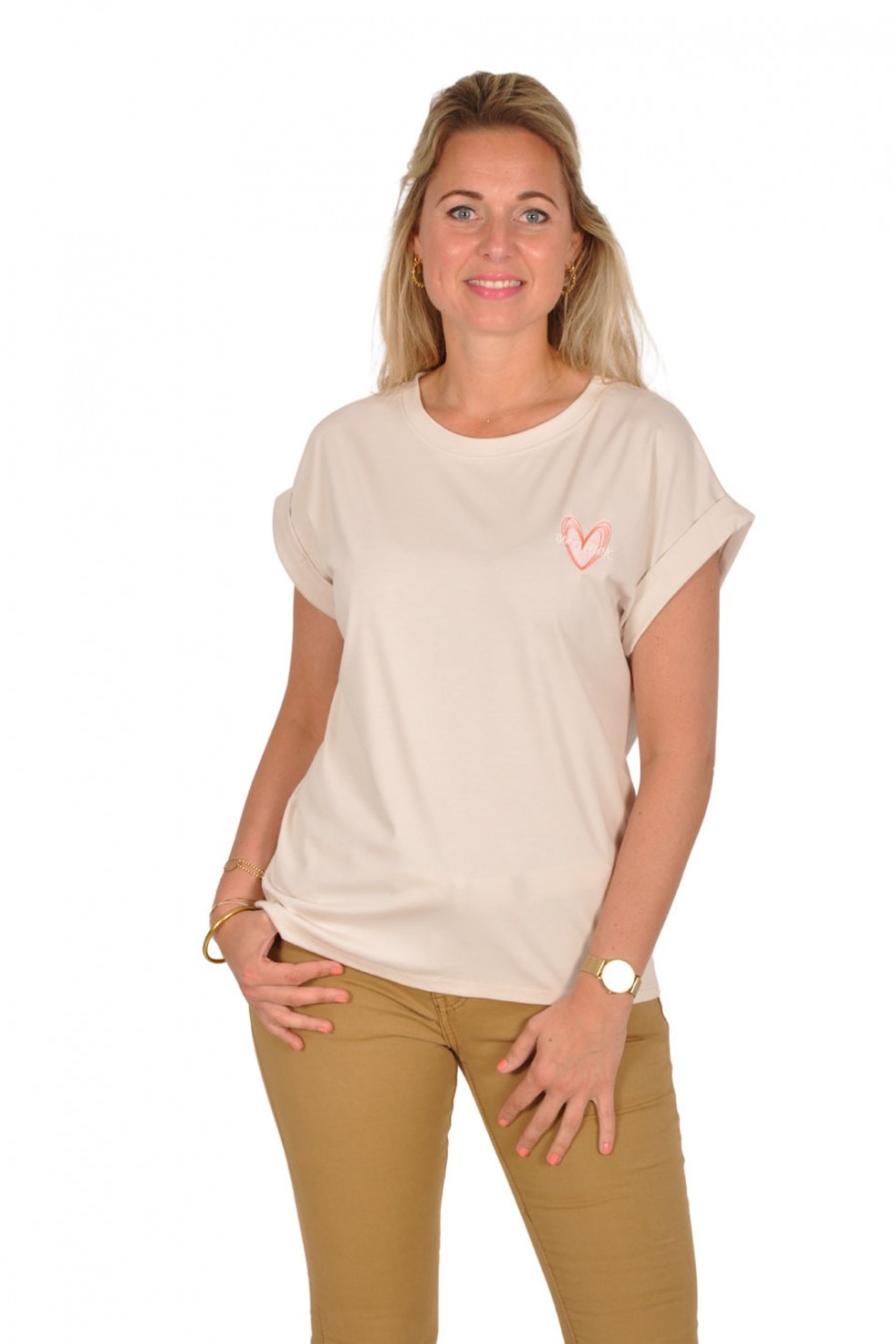 Mooij T-shirt omslagmouw zand-roze Mooij