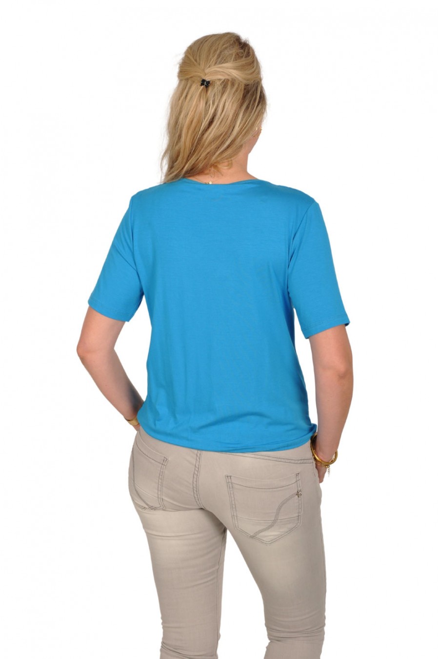 Mooij overslag V-hals top blauw Mooij