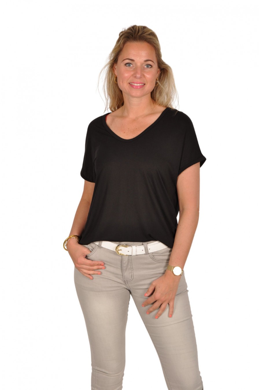 Mooij effen T-shirt V-hals zwart Mooij Mooij effen T-shirt V-hals zwart Mooij