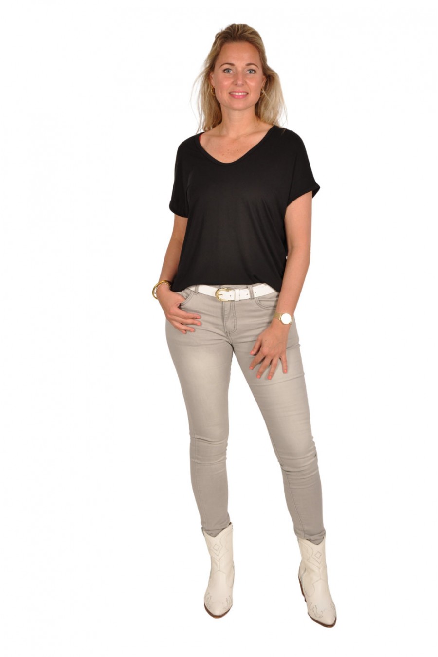 Mooij effen T-shirt V-hals zwart Mooij