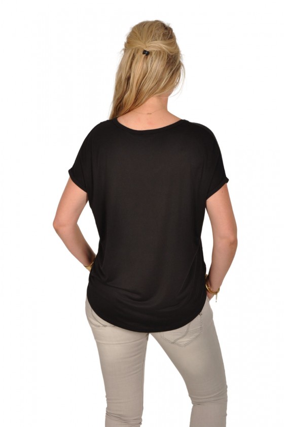 Mooij effen T-shirt V-hals zwart Mooij