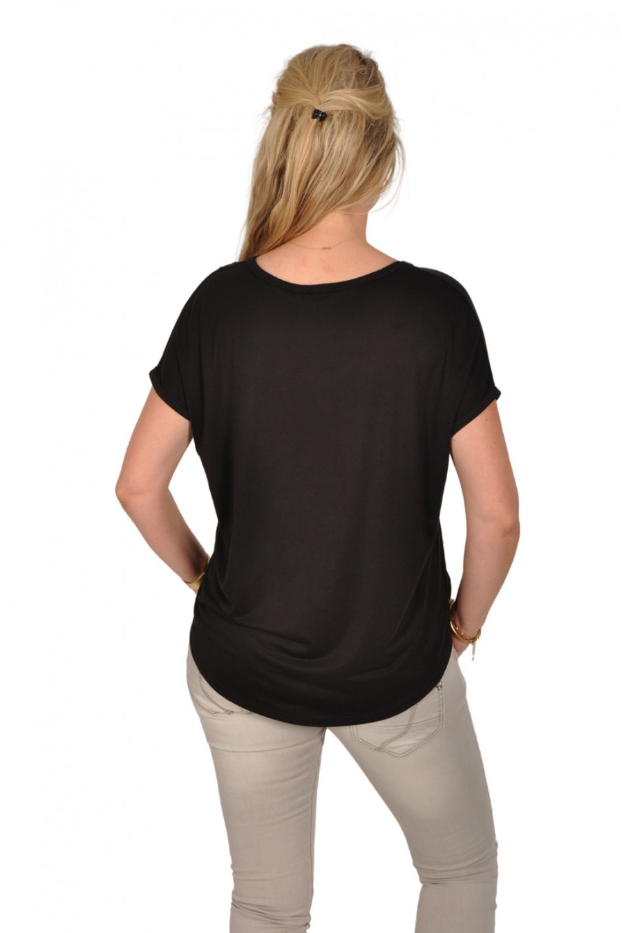 Mooij effen T-shirt V-hals zwart Mooij