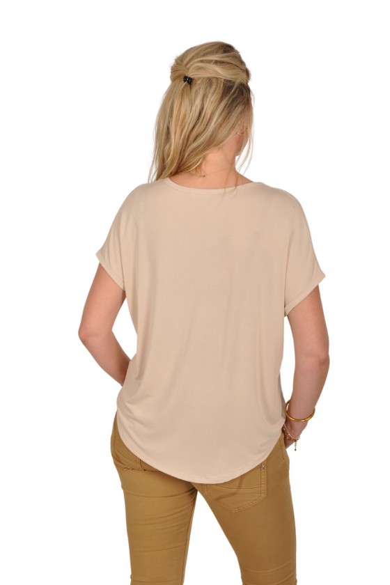 Mooij effen V-hals top beige Mooij