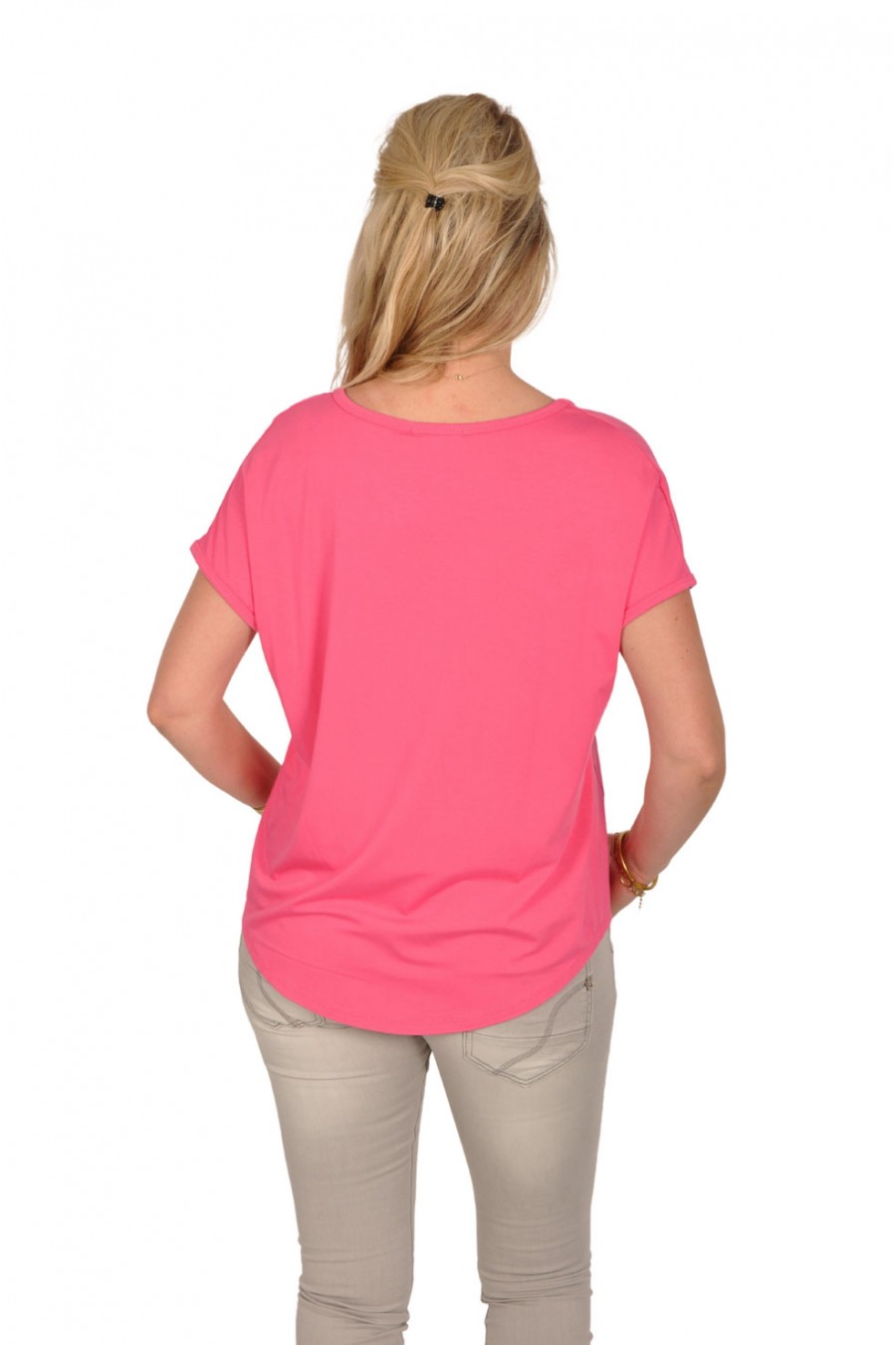 Mooij effen V-helas top fuchsia Mooij