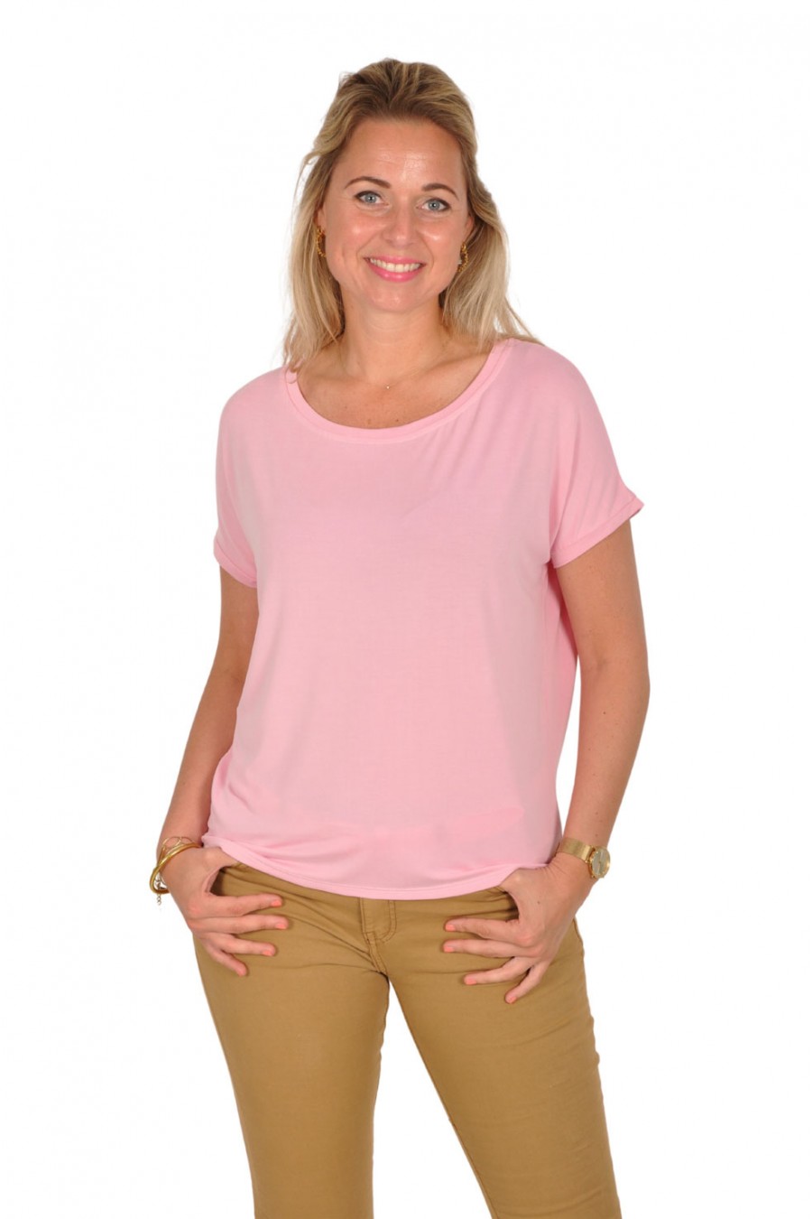 Mooij effen ronde hals top roze Mooij