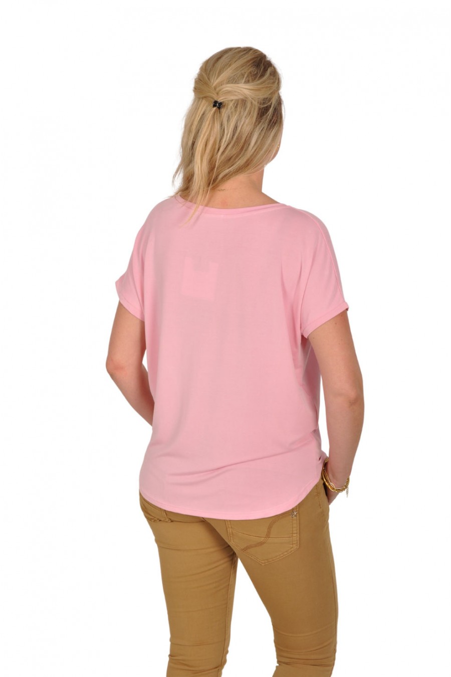 Mooij effen ronde hals top roze Mooij