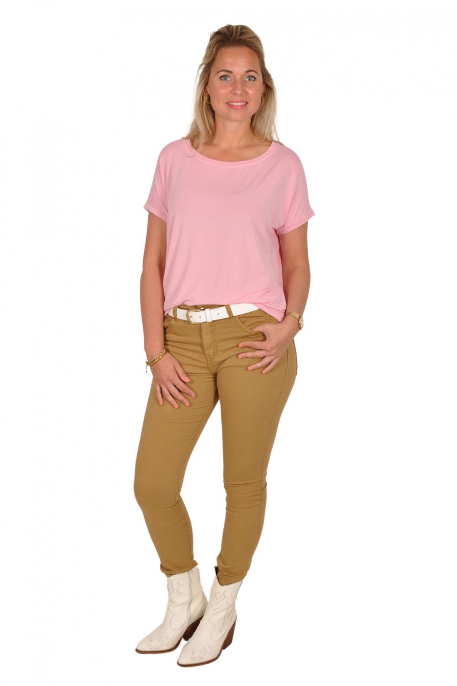 Mooij effen ronde hals top roze Mooij