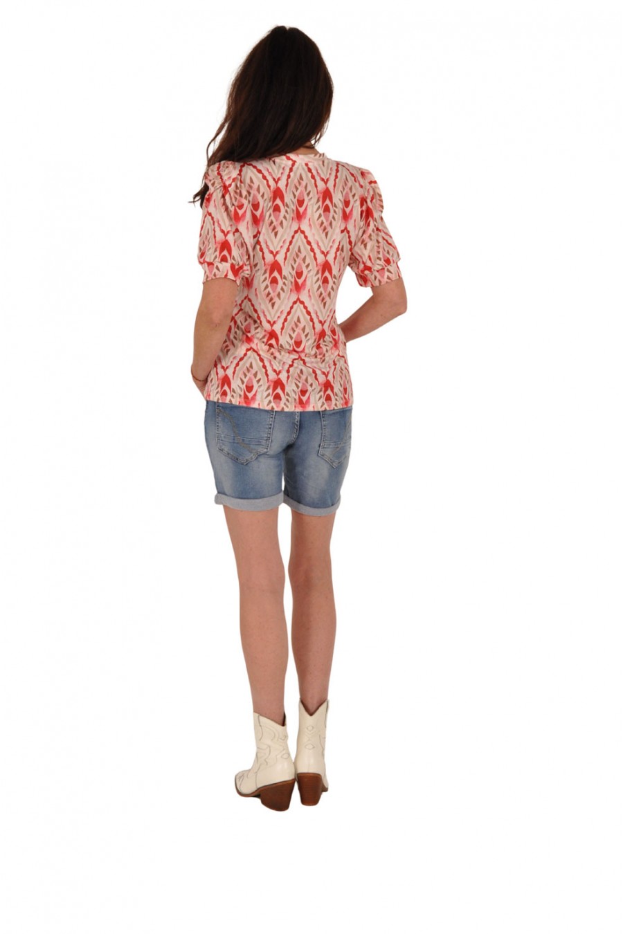 Chastar travelstof V-hals top Summer rood-ivoor Chastar