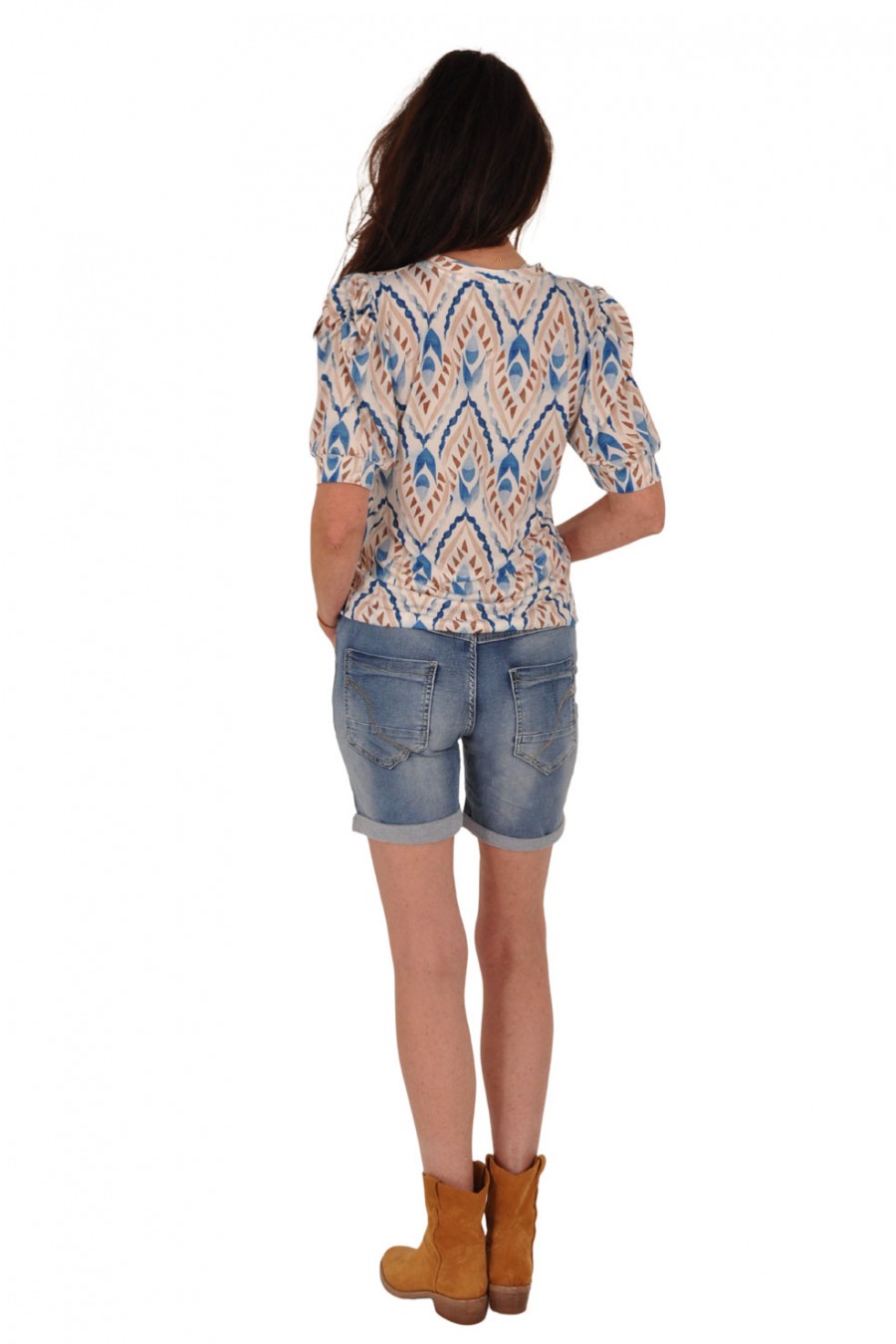 Chastar travelstof V-hals top Summer blauw-ivoor Chastar