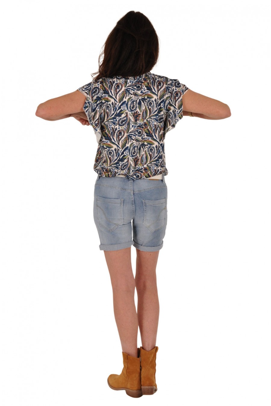 Chastar travelstof top ruches mouwen Paisley blauw Chastar
