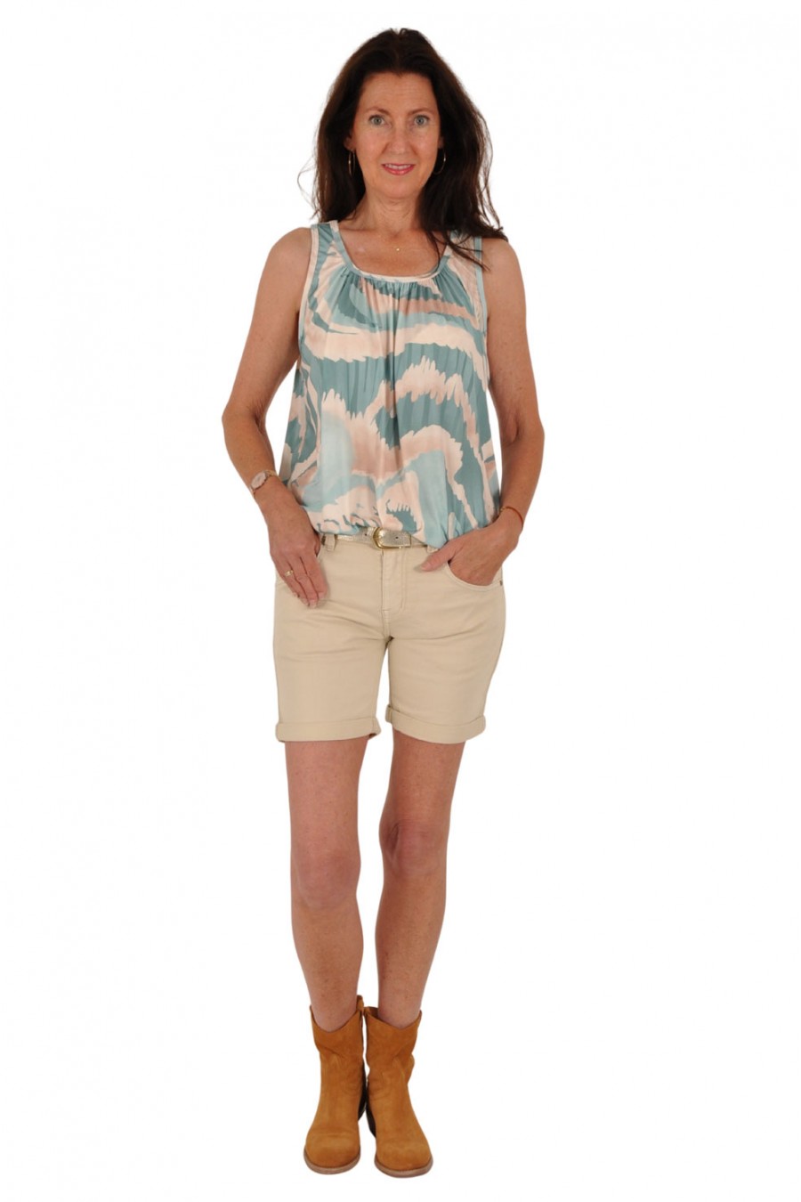 Microfiber top waves blauw-beige Italia Moda