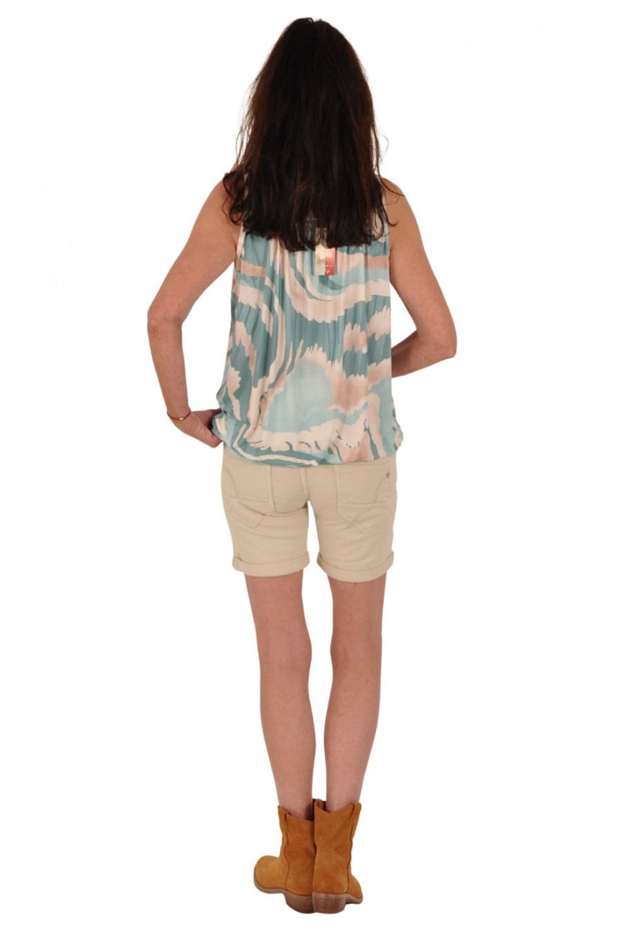 Microfiber top waves blauw-beige Italia Moda