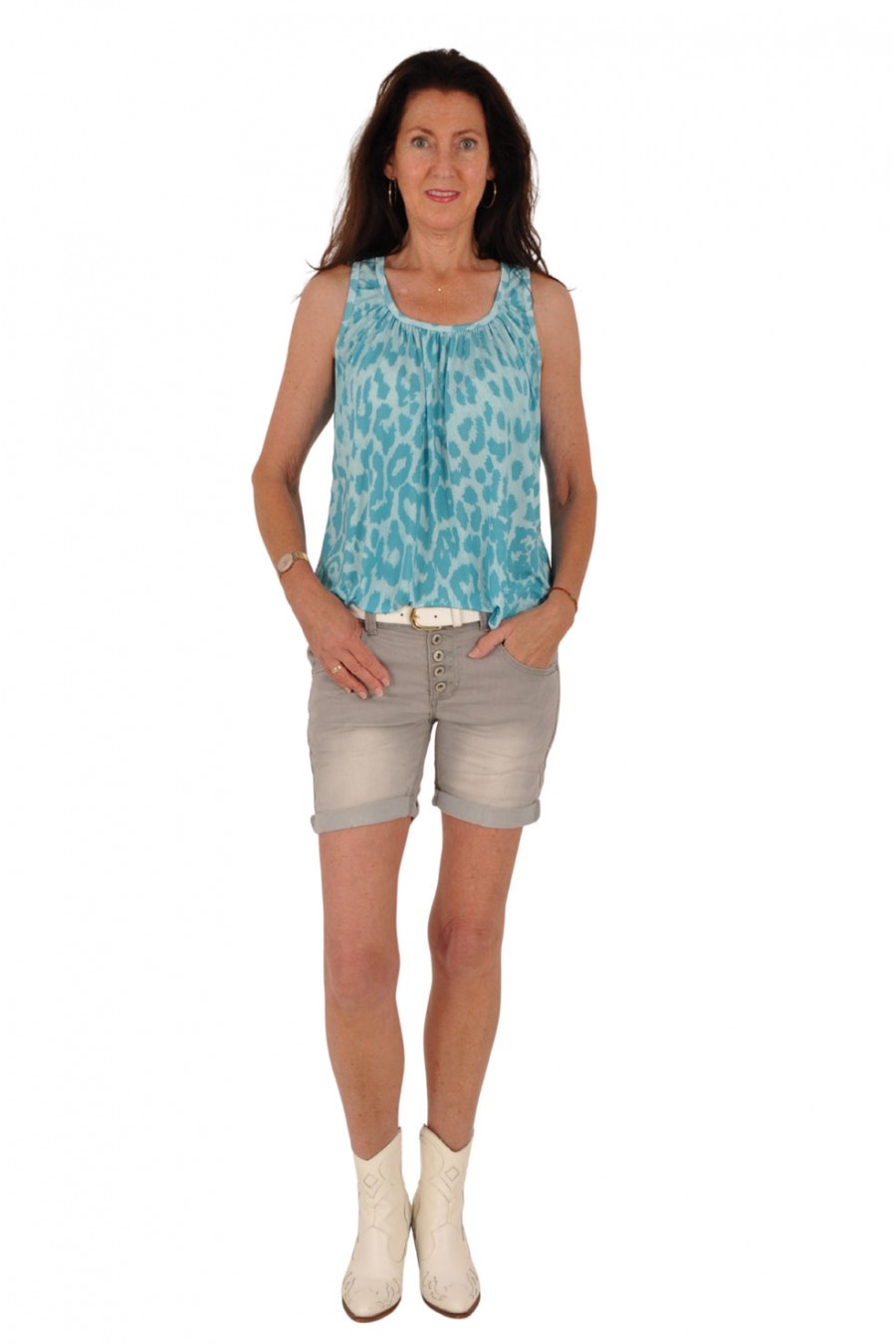 Microfiber top leopard blauw Italia Moda