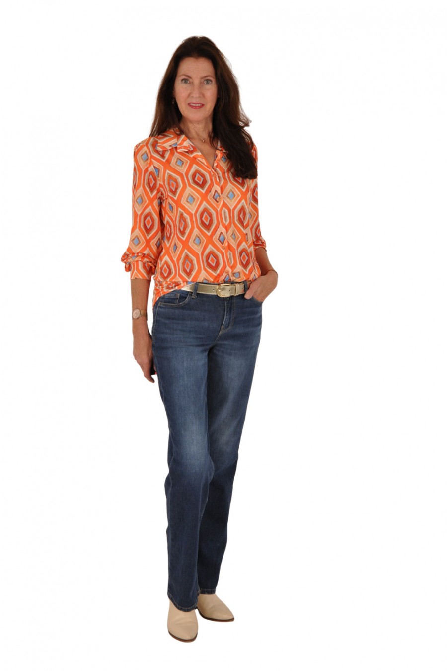 Stretch blouse Fem oranje-lichtblauw Savinni Stretch blouse Fem oranje-lichtblauw Savinni