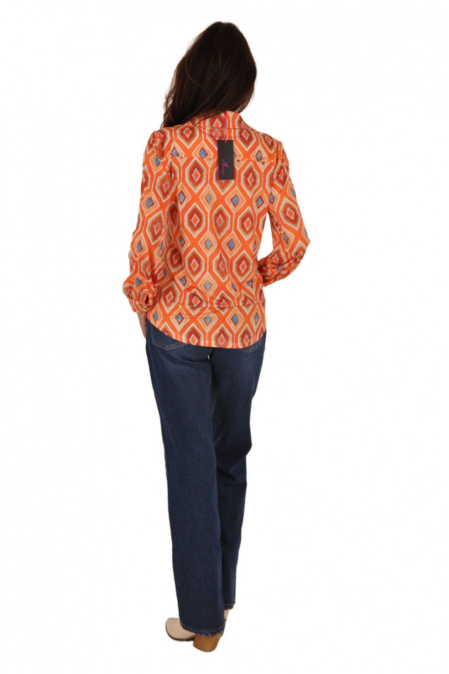 Stretch blouse Fem oranje-lichtblauw Savinni