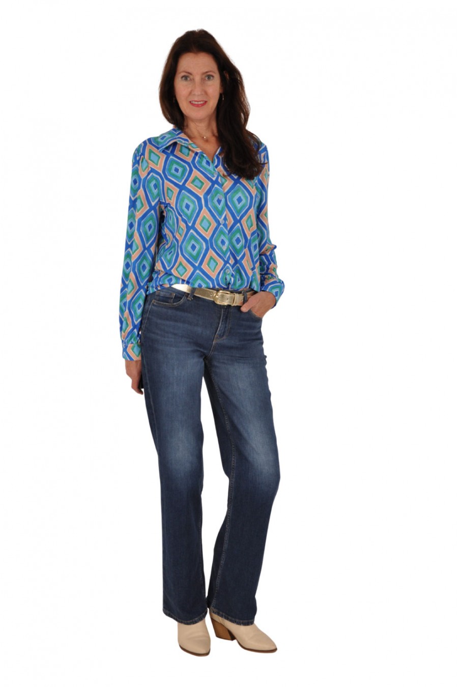 Soft stretch blouse Lis kobalt-camel Savinni Soft stretch blouse Lis kobalt-camel Savinni